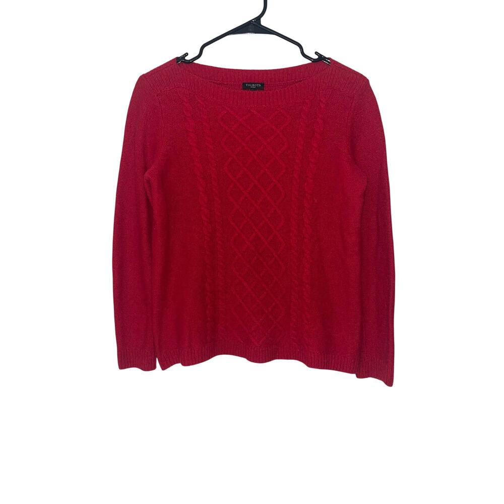 Talbots Petites Red Cable Knit Sweater Merino Wool Cashmere Blend Size SP